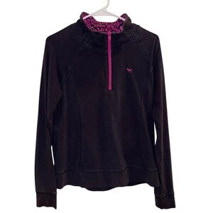 Y2K PINK Victoria’s Secret Gray Quarter-Zip Pullover Pink Accents Love Pink Dog
